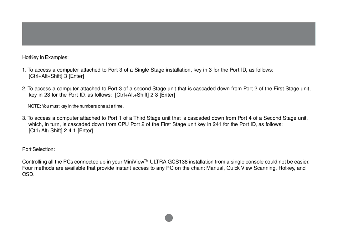 IOGear GCS138 installation manual Port Selection, HotKey In Examples 