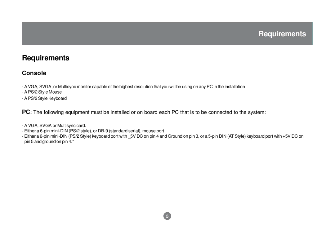 IOGear GCS138 installation manual Requirements, Console 