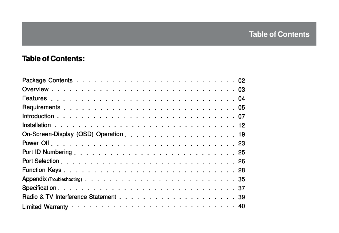 IOGear GCS138 installation manual Table of Contents 
