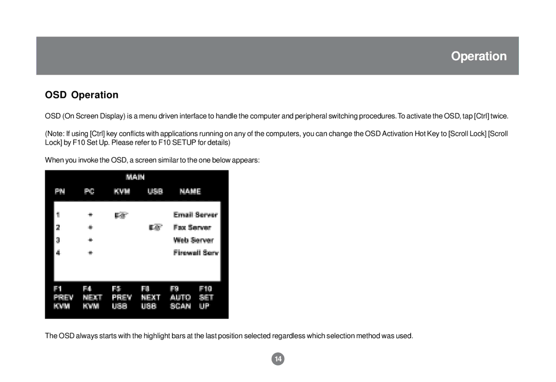 IOGear GCS1712 user manual OSD Operation 