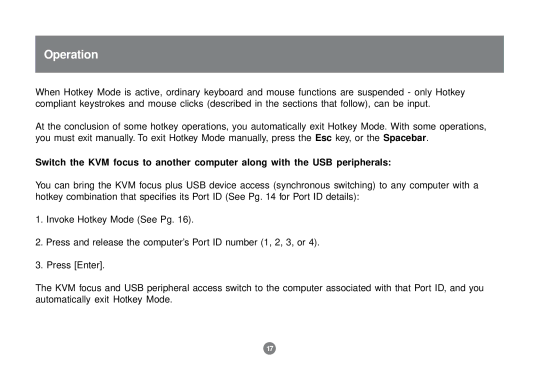 IOGear GCS1732 user manual Operation 