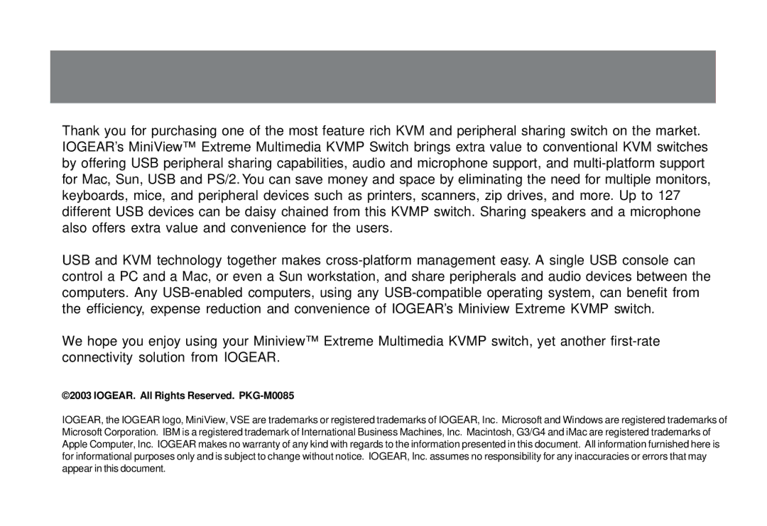 IOGear GCS1732 user manual IOGEAR. All Rights Reserved. PKG-M0085 