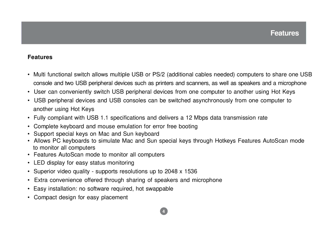 IOGear GCS1732 user manual Features 