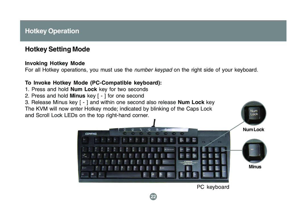 IOGear GCS1742 user manual Invoking Hotkey Mode, To Invoke Hotkey Mode PC-Compatible keyboard 