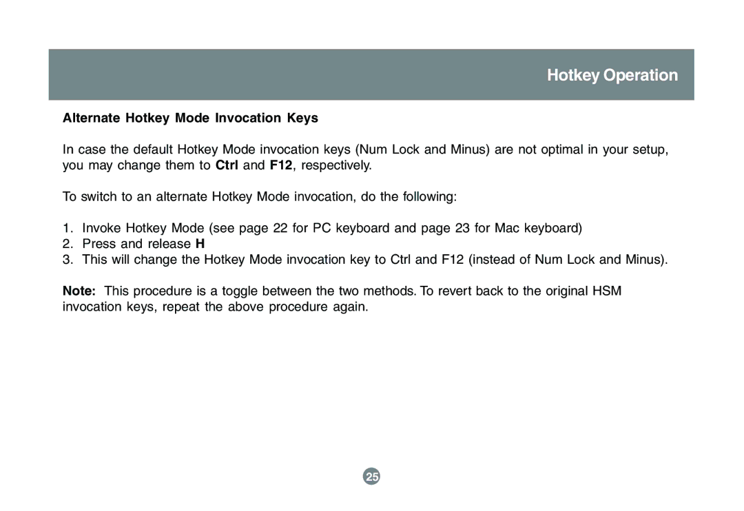 IOGear GCS1742 user manual Alternate Hotkey Mode Invocation Keys 