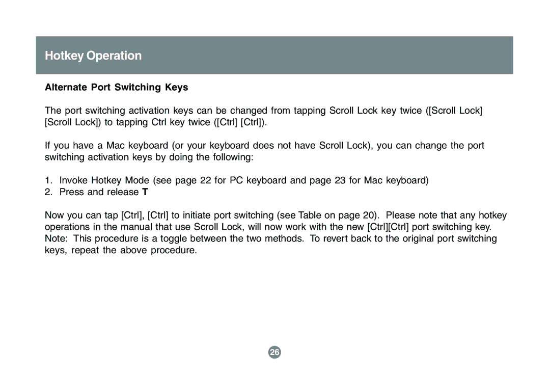 IOGear GCS1742 user manual Alternate Port Switching Keys 