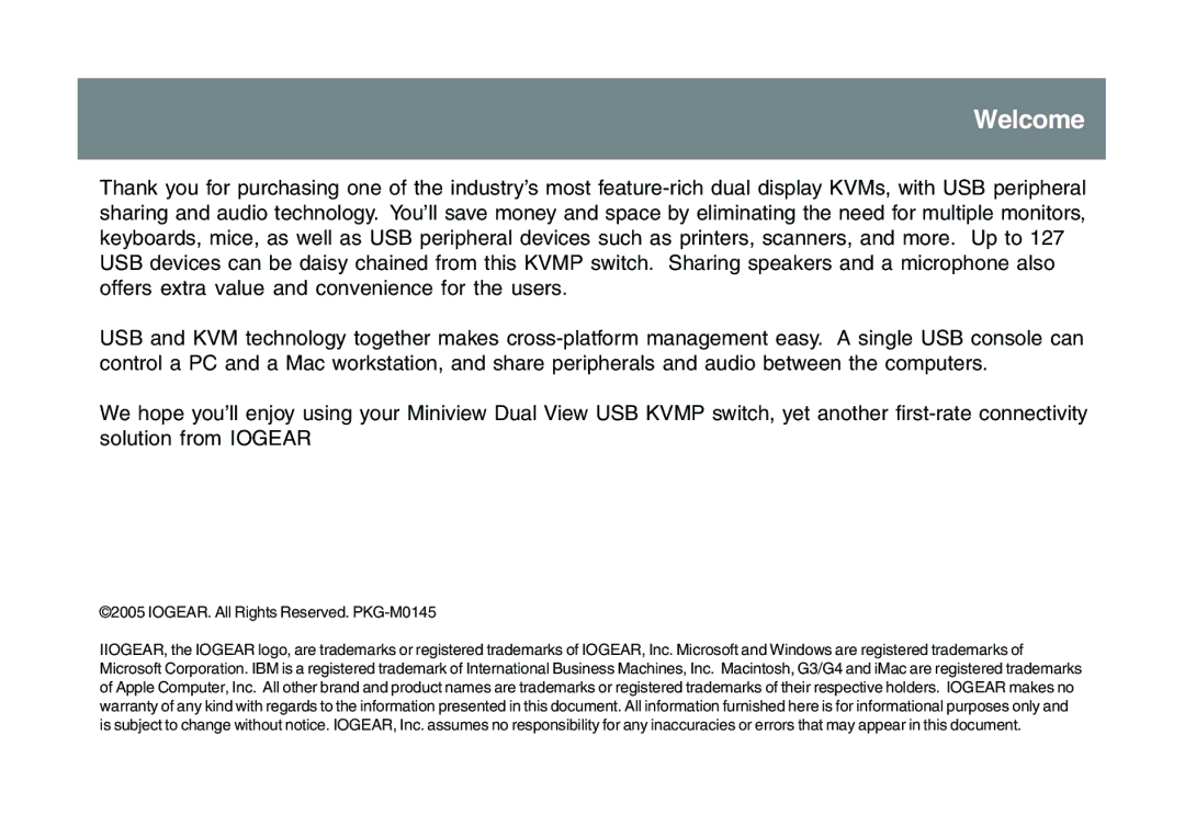 IOGear GCS1742 user manual Welcome 