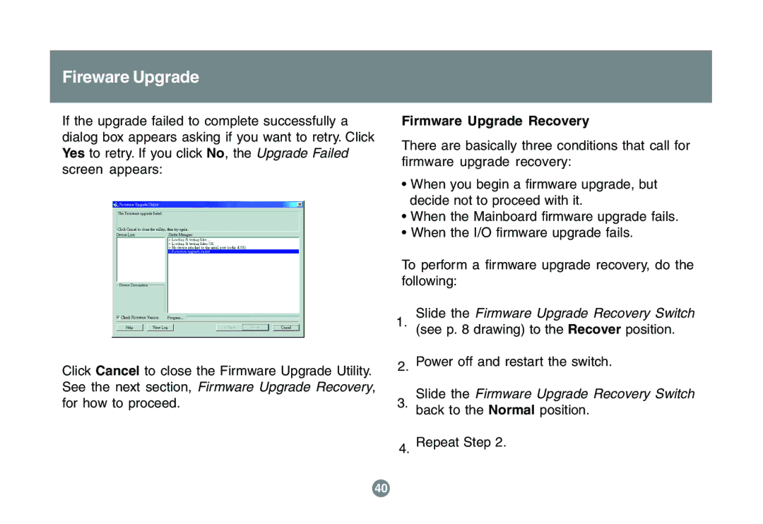 IOGear GCS1742 user manual Fireware Upgrade, Firmware Upgrade Recovery 