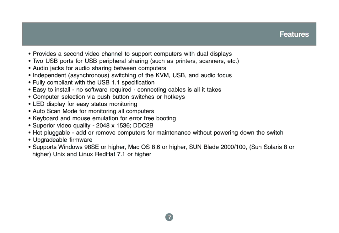 IOGear GCS1742 user manual Features 