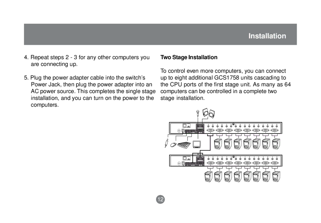 IOGear GCS1758 user manual Two Stage Installation 