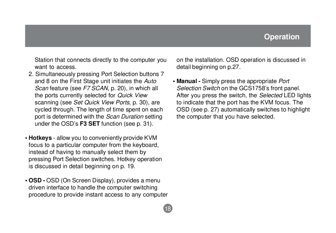 IOGear GCS1758 user manual Operation 