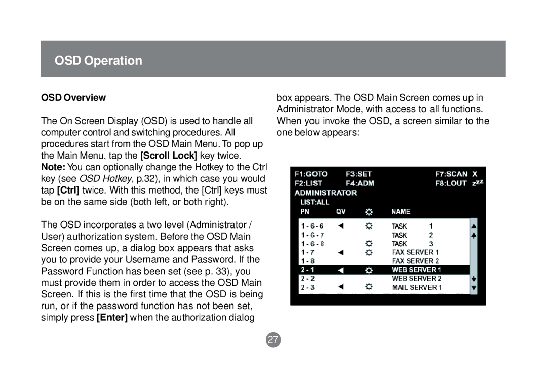 IOGear GCS1758 user manual OSD Operation, OSD Overview 