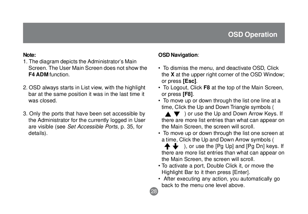 IOGear GCS1758 user manual OSD Navigation 