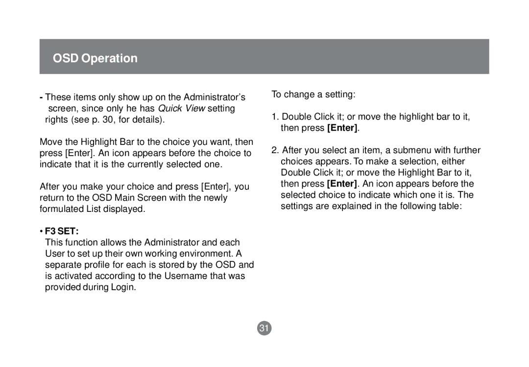 IOGear GCS1758 user manual Rights see p , for details, F3 SET 