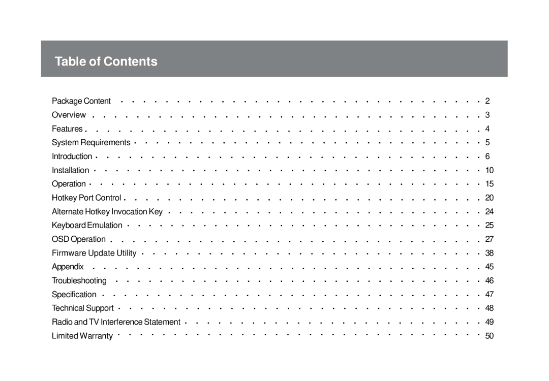 IOGear GCS1758 user manual Table of Contents 