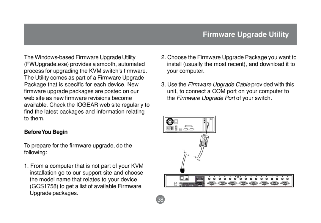 IOGear GCS1758 user manual Firmware Upgrade Utility, BeforeYou Begin 