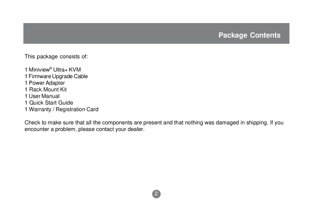 IOGear GCS1758 user manual Package Contents 