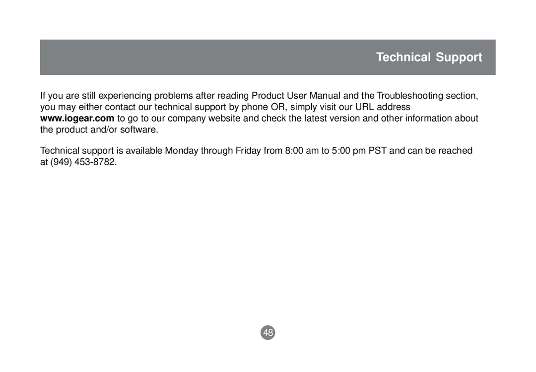 IOGear GCS1758 user manual Technical Support 