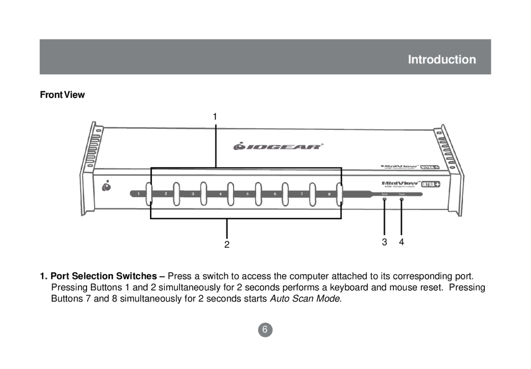 IOGear GCS1758 user manual Introduction, Front View 