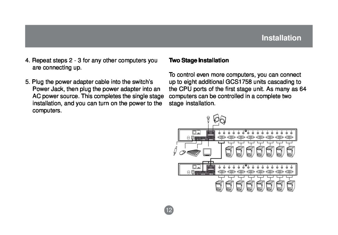 IOGear GCS1758 user manual Two Stage Installation 