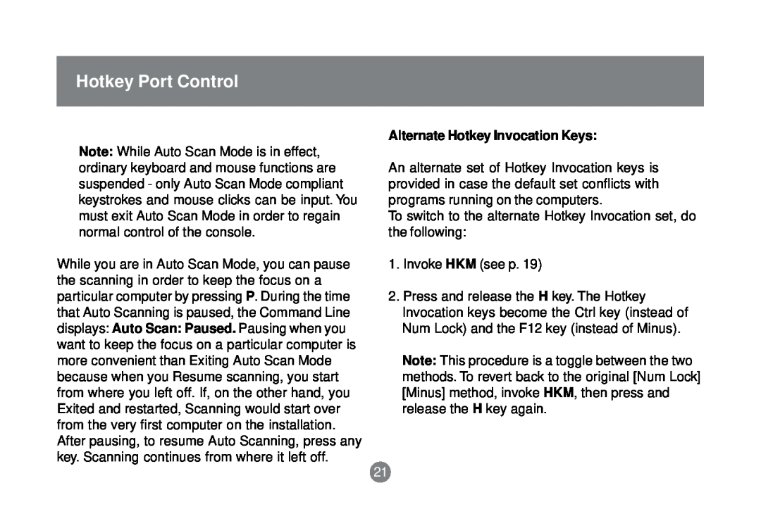 IOGear GCS1758 user manual Hotkey Port Control, Alternate Hotkey Invocation Keys 