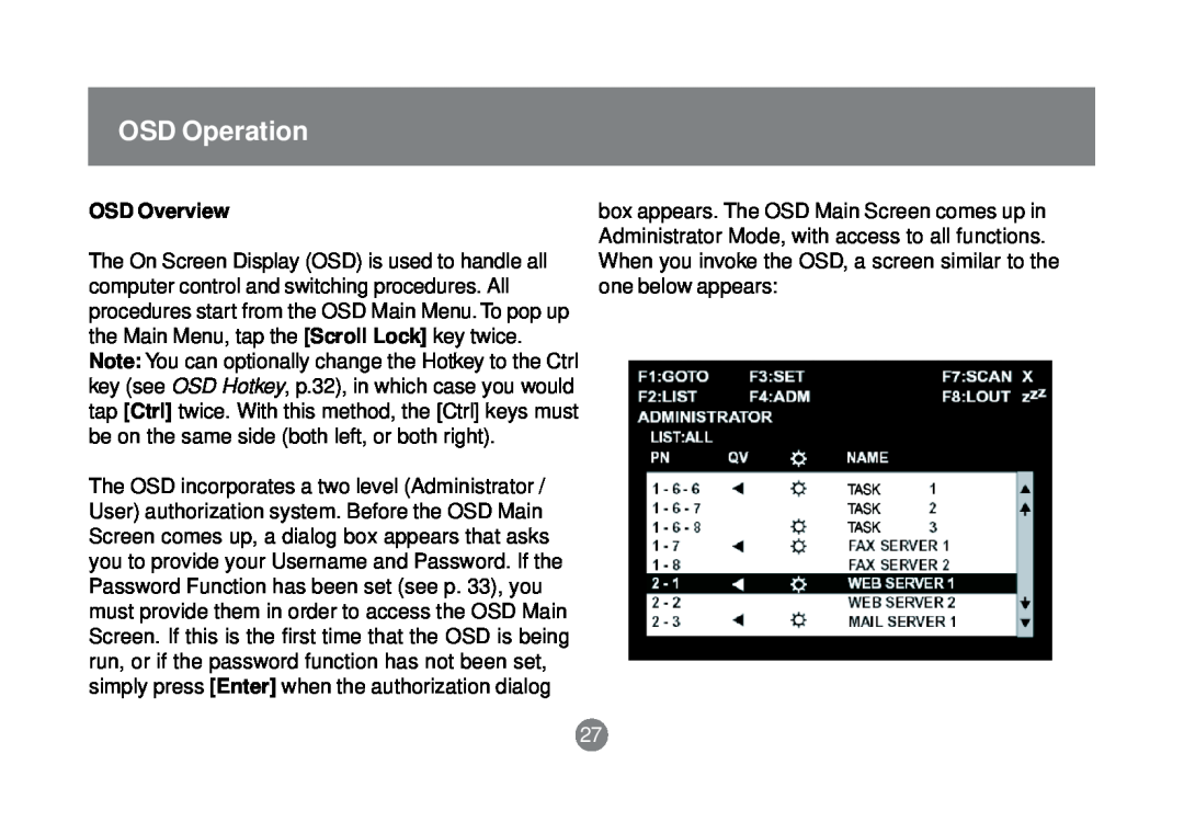 IOGear GCS1758 user manual OSD Operation, OSD Overview 