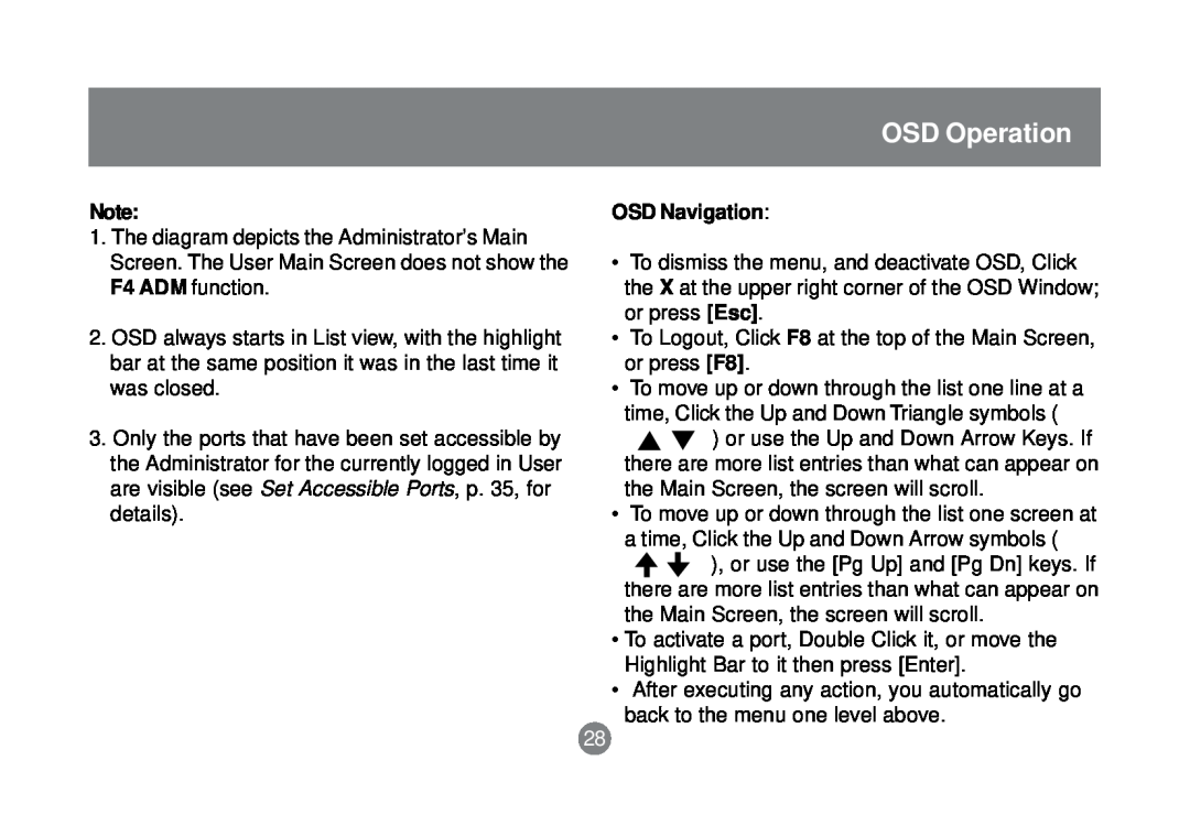 IOGear GCS1758 user manual OSD Operation, OSD Navigation 