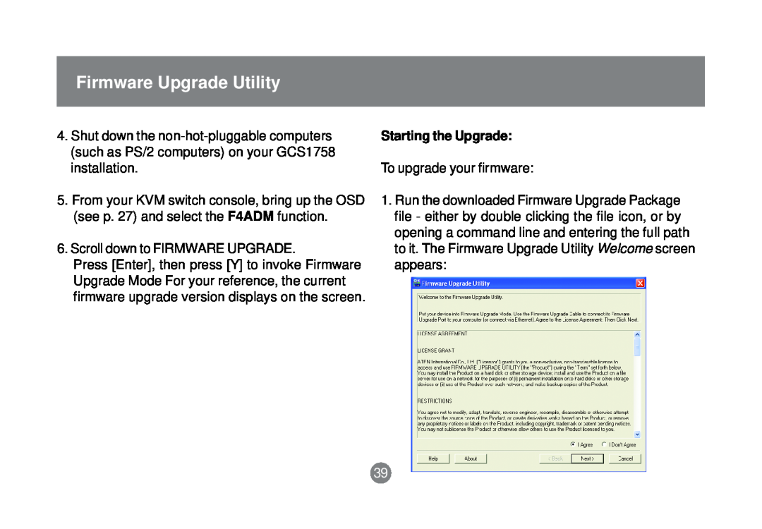 IOGear GCS1758 user manual Firmware Upgrade Utility, Starting the Upgrade 