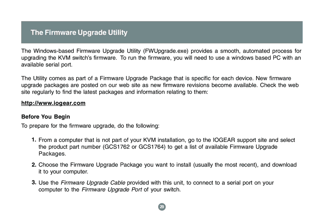 IOGear GCS1762 user manual Firmware Upgrade Utility, Before You Begin 