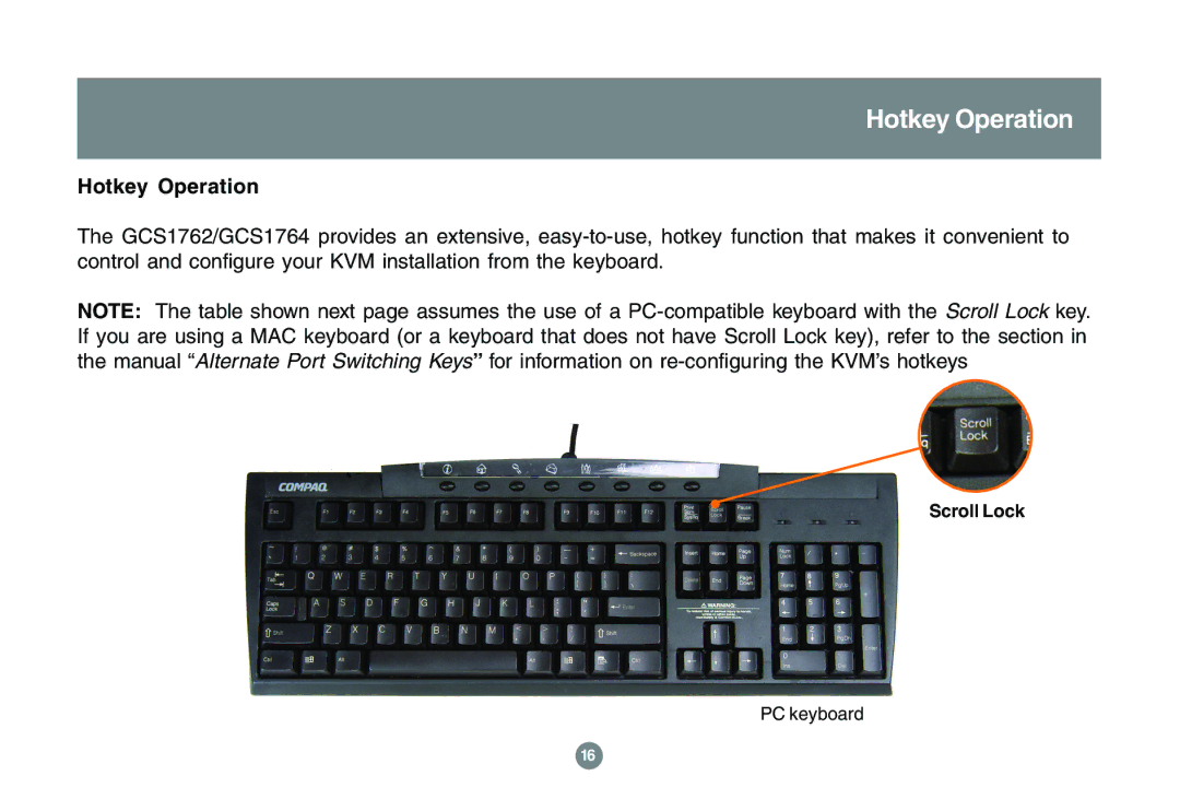 IOGear GCS1762 user manual Hotkey Operation 