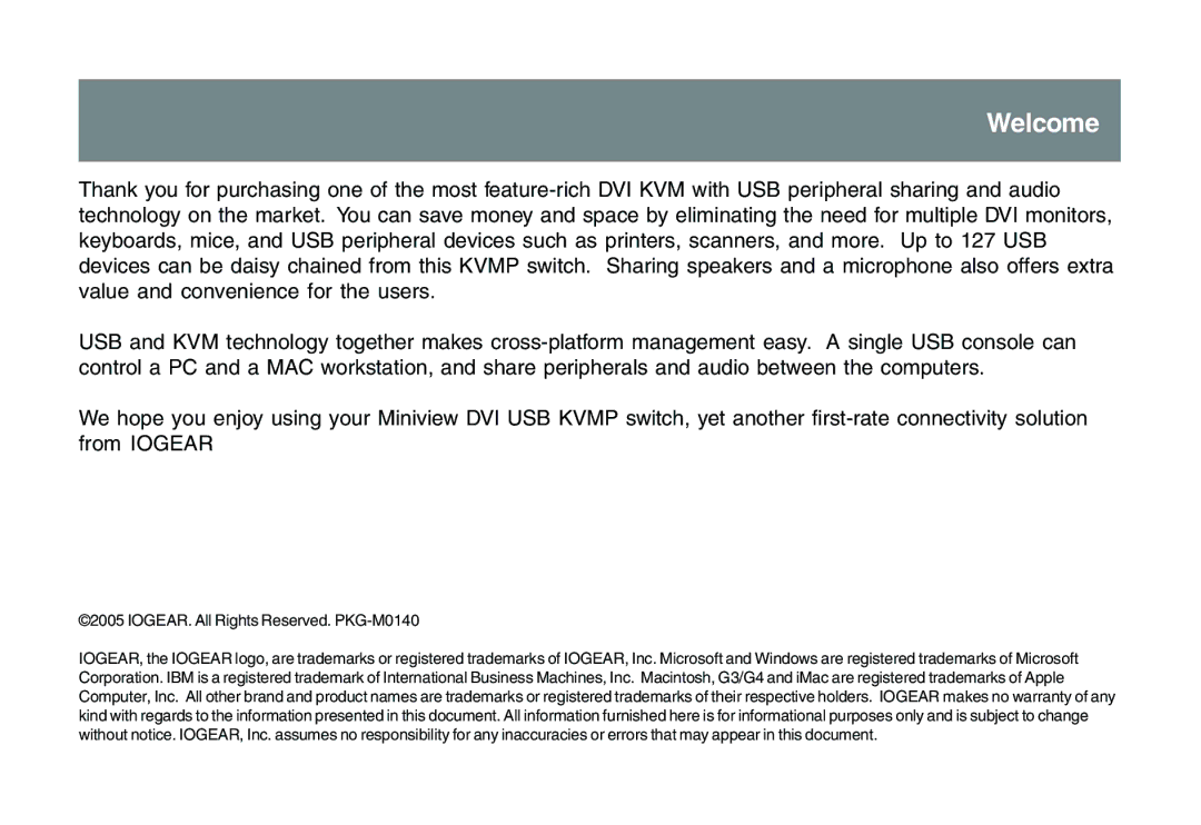 IOGear GCS1762 user manual Welcome 