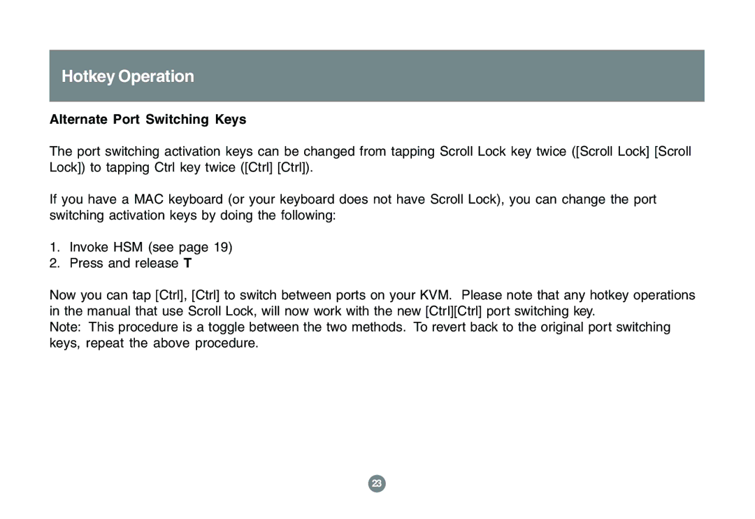 IOGear GCS1762 user manual Alternate Port Switching Keys 