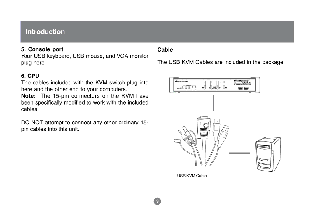 IOGear GCS1772 user manual Console port, Cpu, Cable 