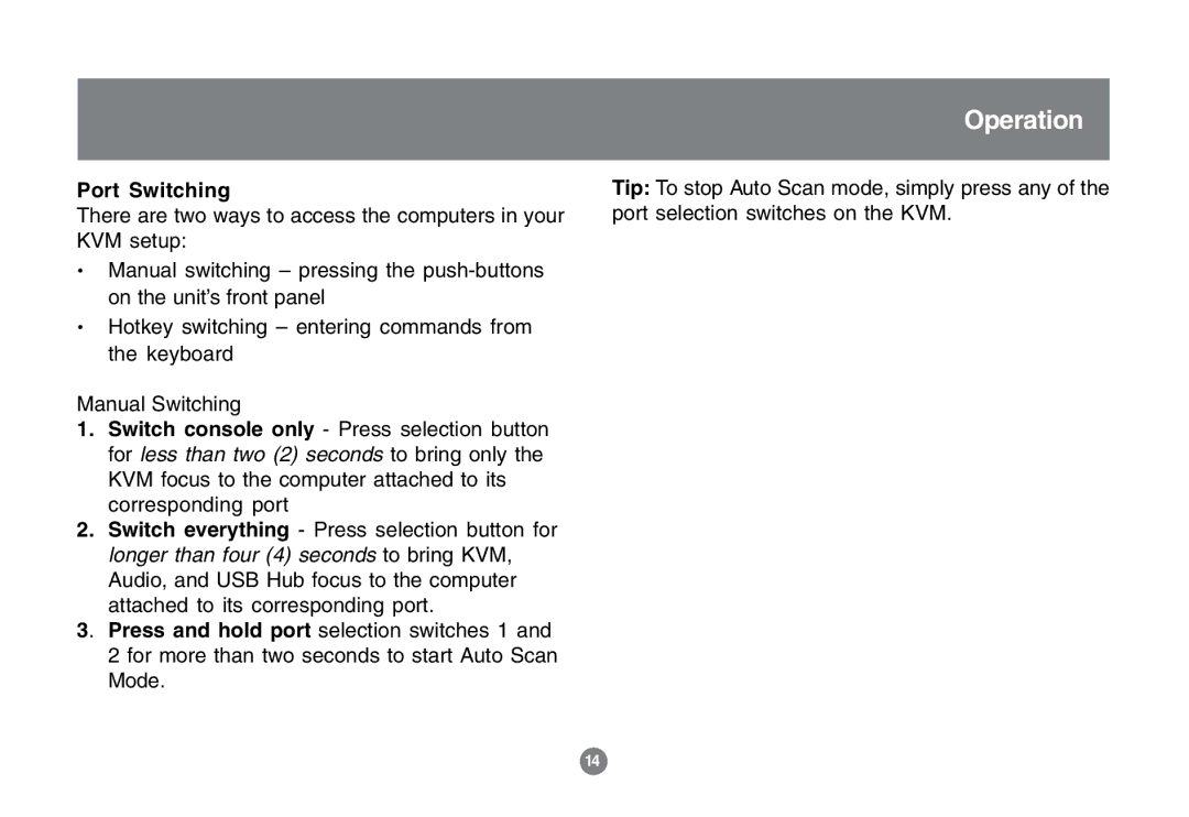 IOGear GCS1772 user manual Port Switching 