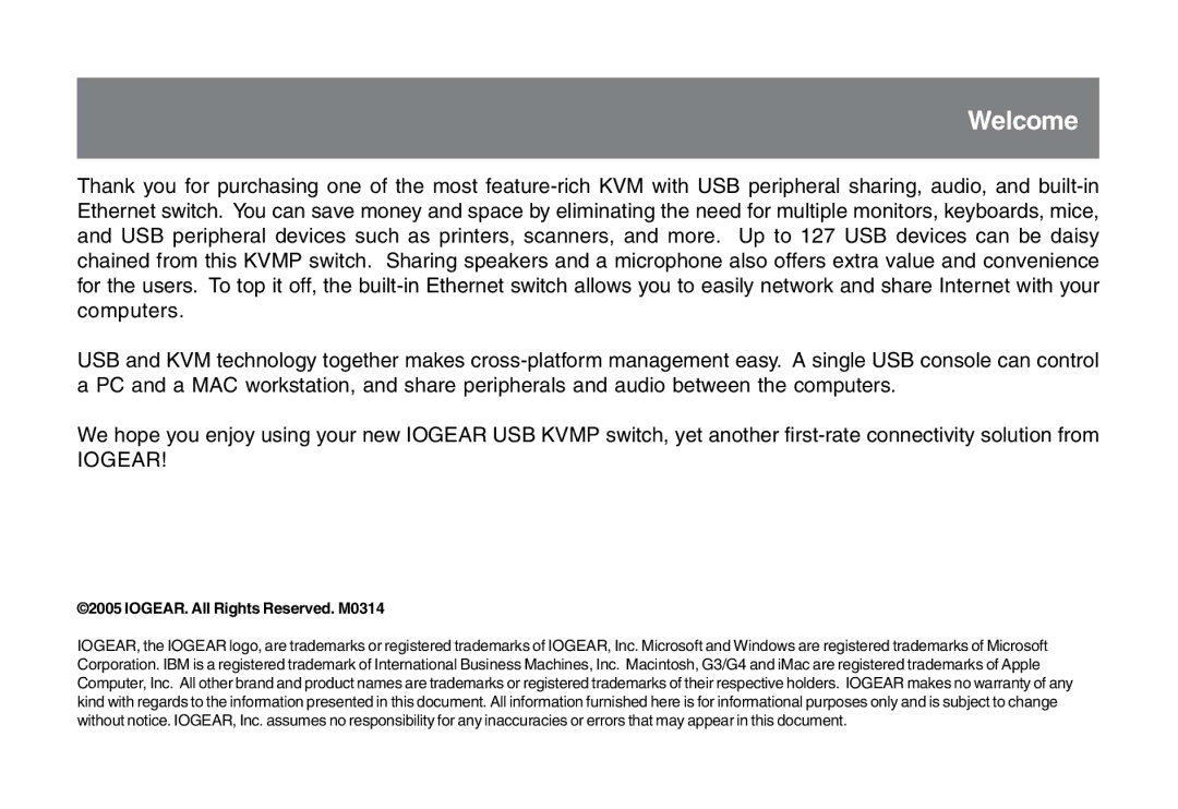 IOGear GCS1772 user manual Welcome, Iogear 