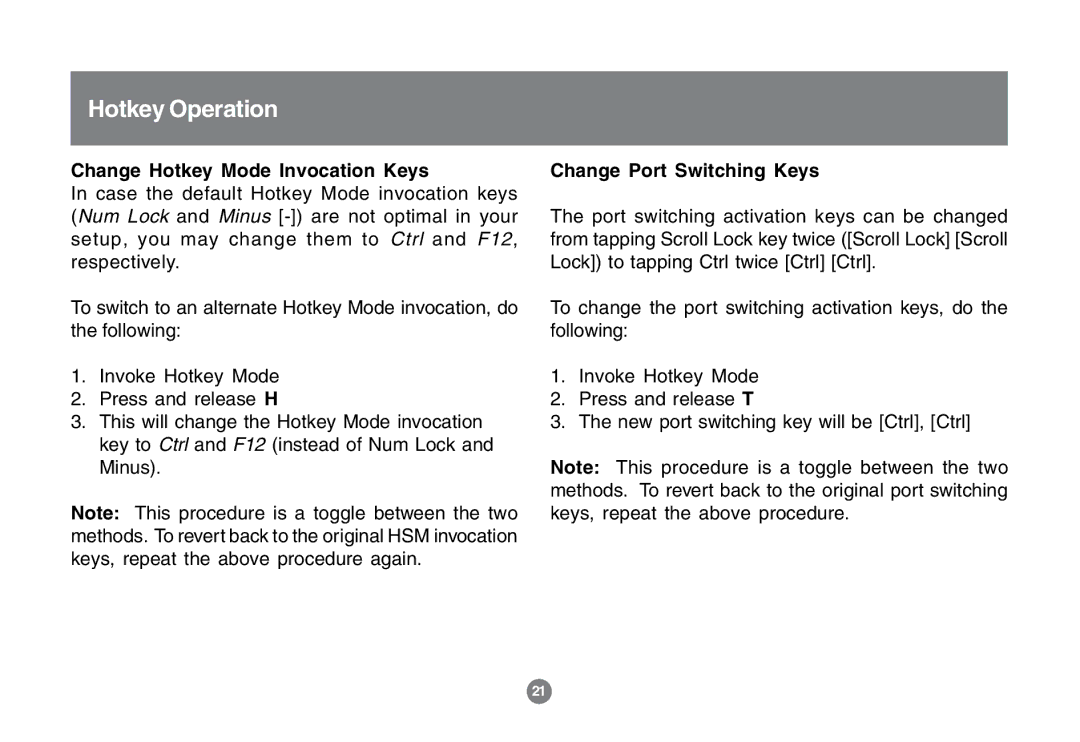 IOGear GCS1772 user manual Change Hotkey Mode Invocation Keys, Change Port Switching Keys 