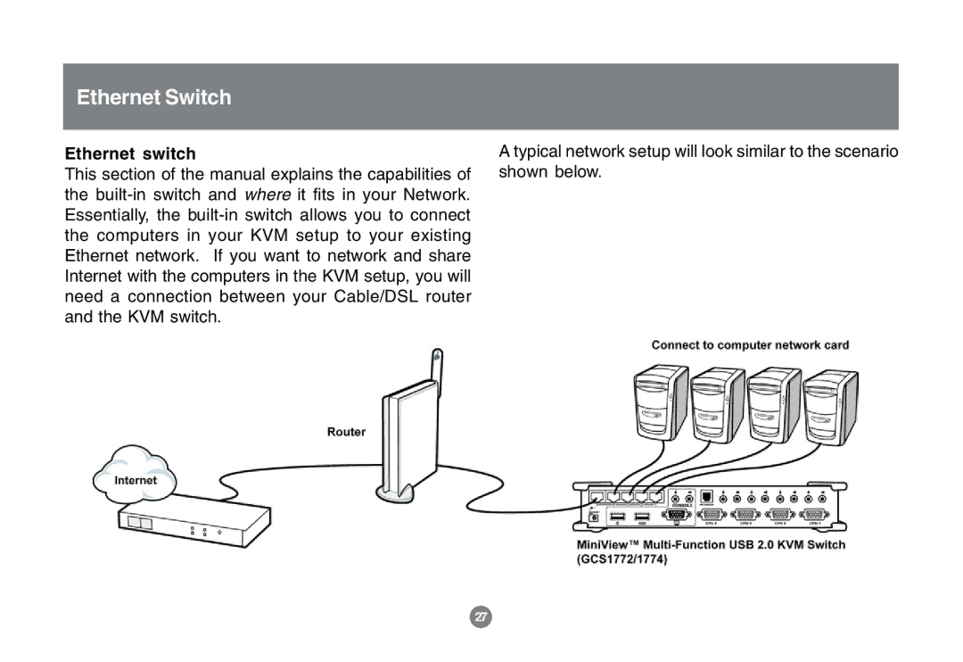 IOGear GCS1772 user manual Ethernet Switch, Ethernet switch 