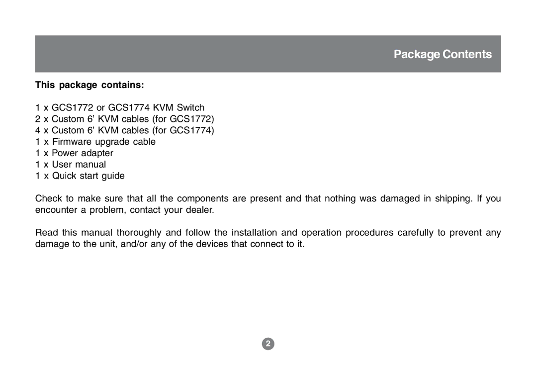 IOGear GCS1772 user manual Package Contents 