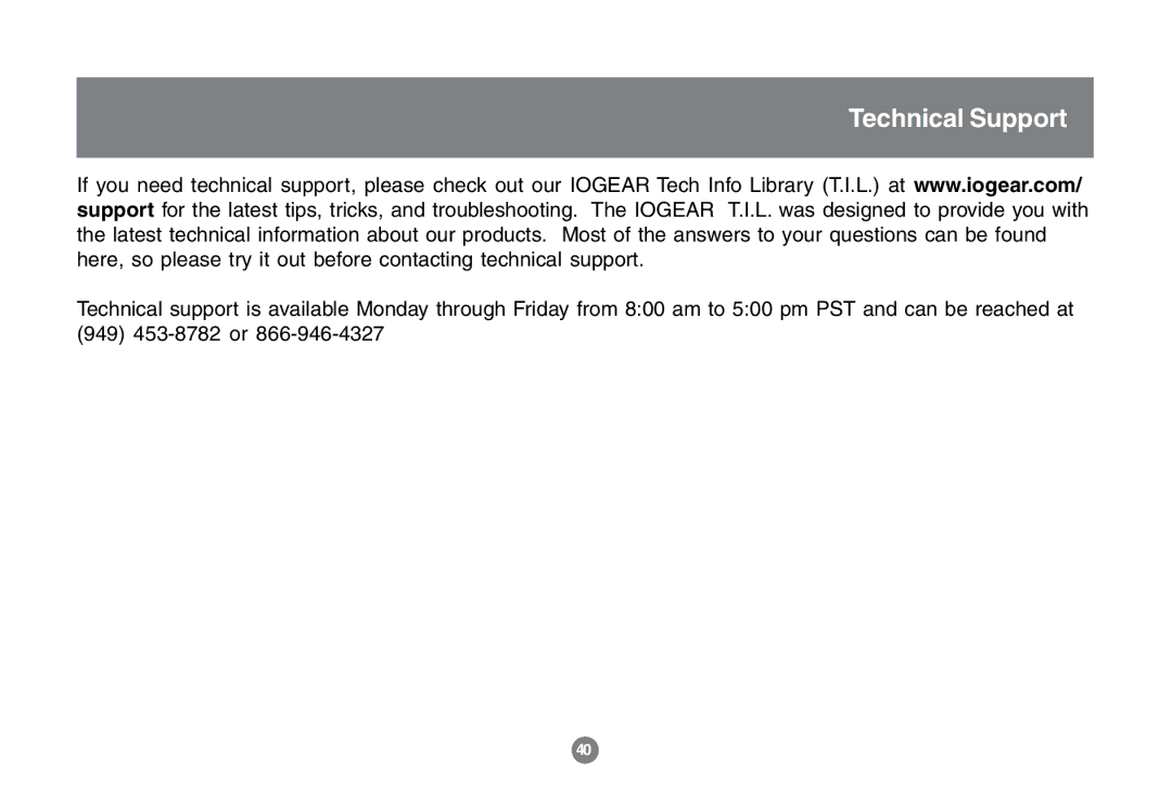 IOGear GCS1772 user manual Technical Support 