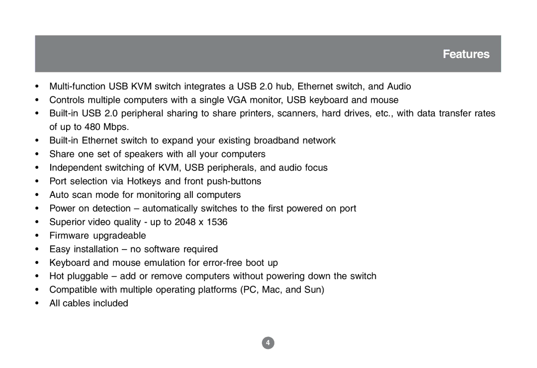 IOGear GCS1772 user manual Features 