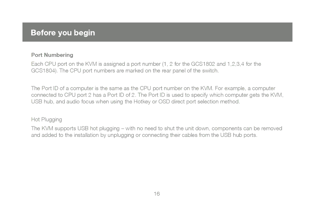 IOGear GCS1804, GCS1802 user manual Before you begin, Port Numbering 