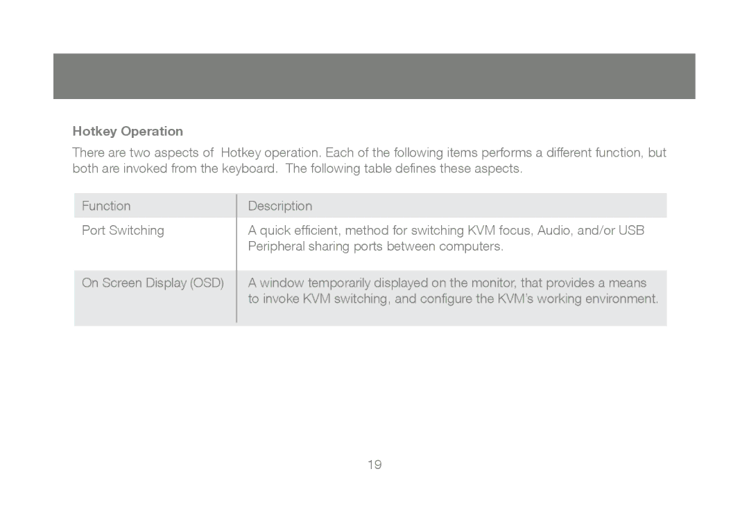 IOGear GCS1802, GCS1804 user manual Hotkey Operation 