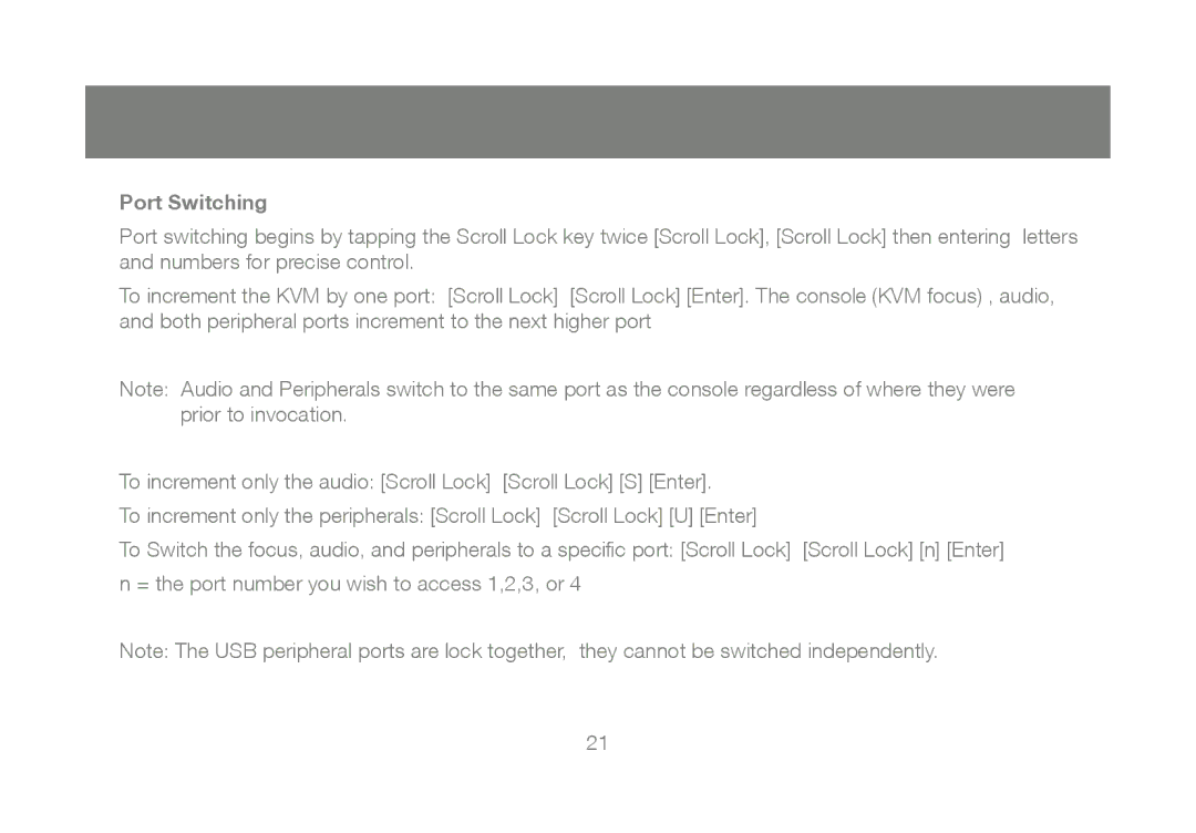 IOGear GCS1802, GCS1804 user manual Port Switching 