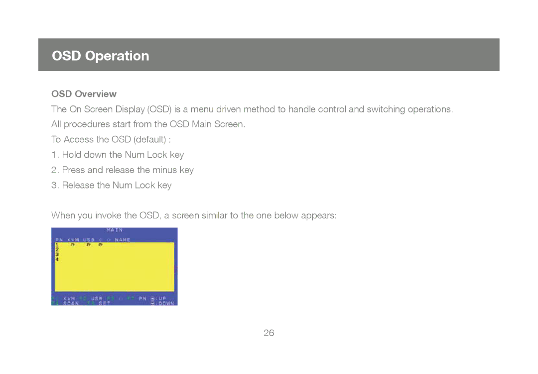 IOGear GCS1804, GCS1802 user manual OSD Operation, OSD Overview 