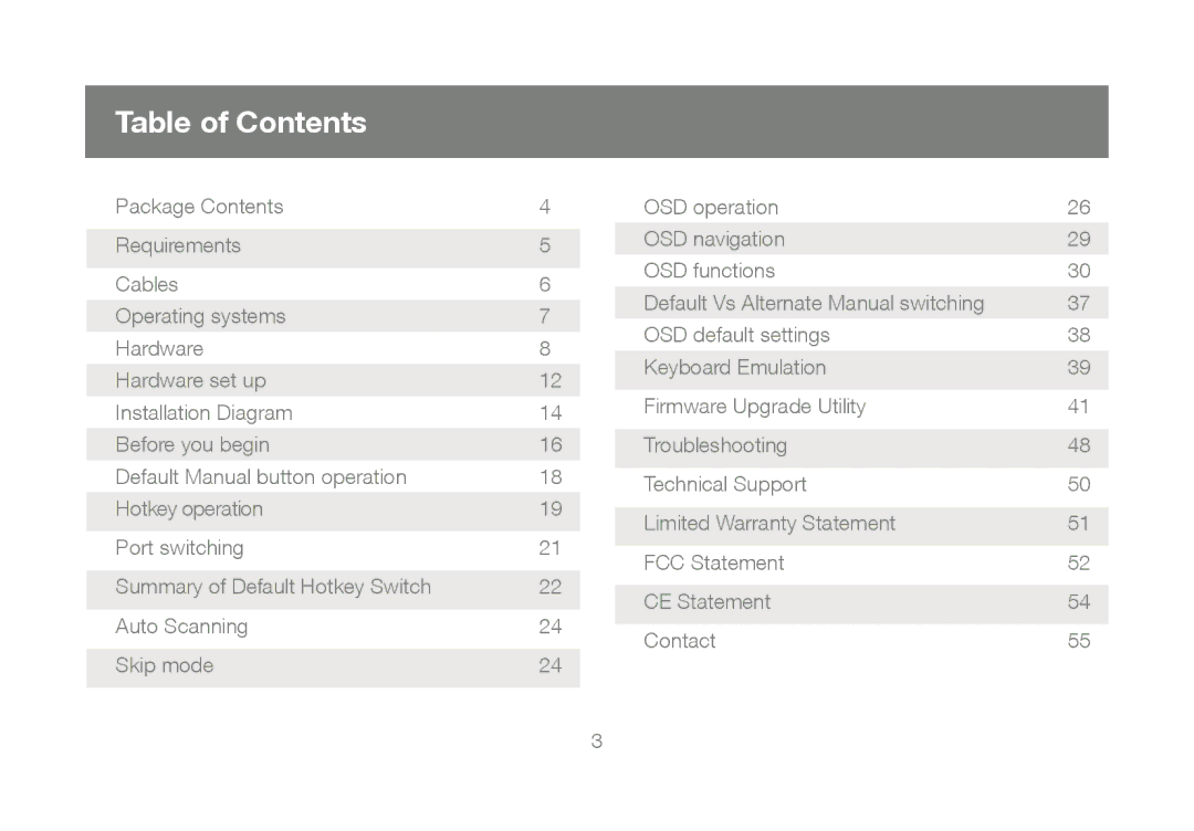 IOGear GCS1802, GCS1804 user manual Table of Contents 