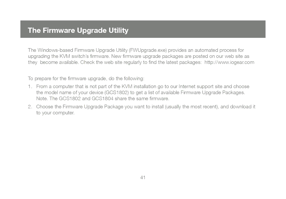 IOGear GCS1802, GCS1804 user manual Firmware Upgrade Utility 