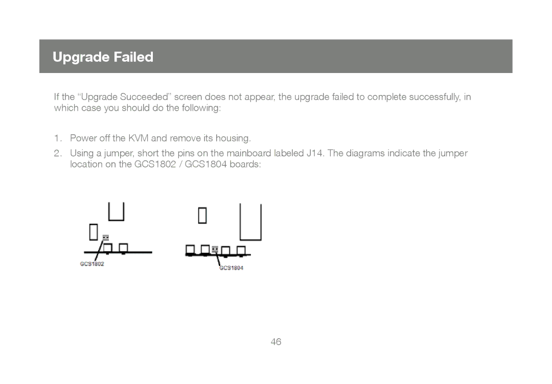 IOGear GCS1804, GCS1802 user manual Upgrade Failed 