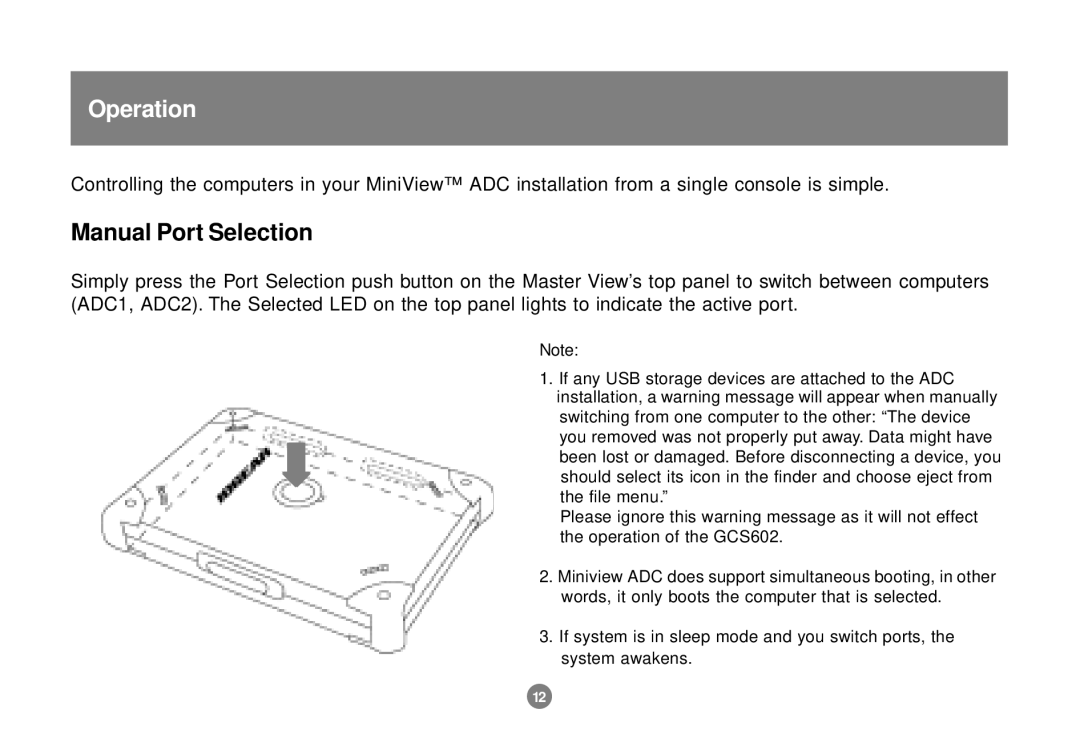 IOGear GCS602 user manual Operation, Manual Port Selection 