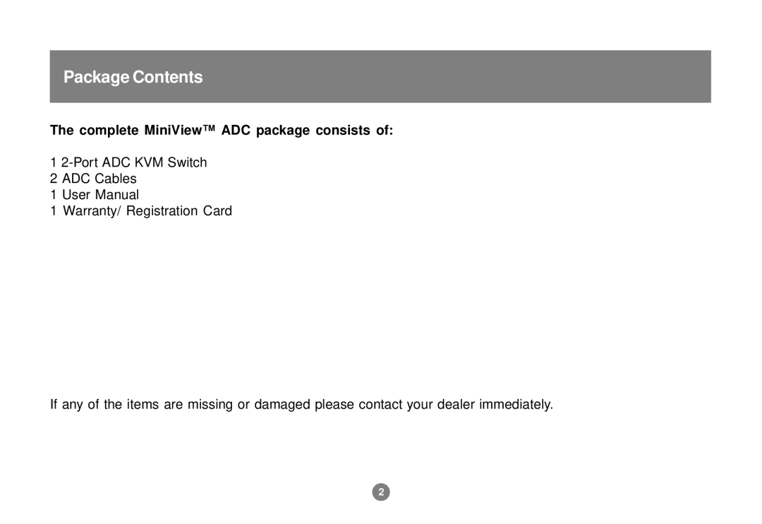 IOGear GCS602 user manual Package Contents 