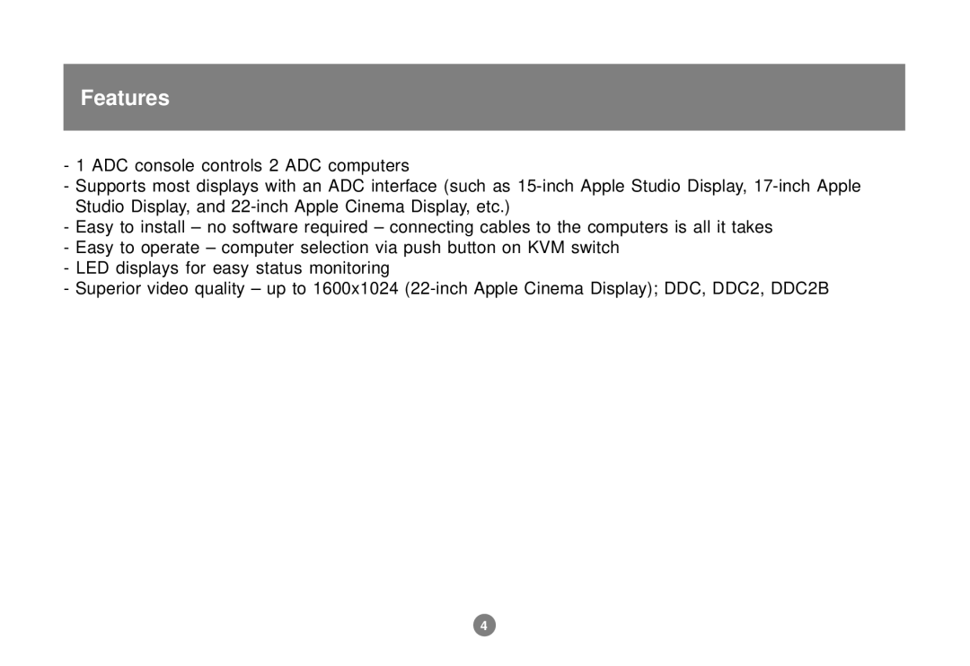 IOGear GCS602 user manual Features 